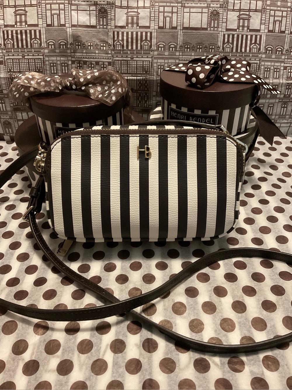 EUC Henri Bendel Centennial Stripe Crossbody with HB Dust Bag